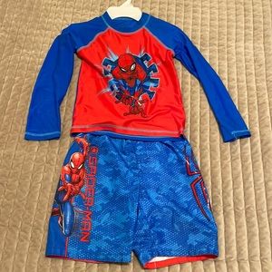 Spider-man swim trunks and rash guard